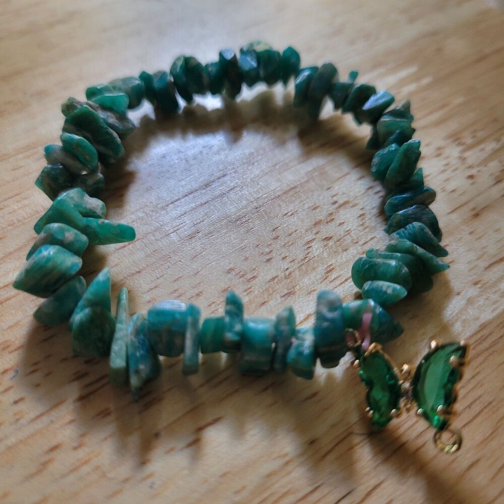 Malachite Crystal Bracelet Chip Handmade Healing Jewelry Green Natural Butterfly
